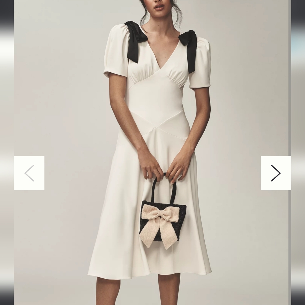 ASTR The Label Celia Puff-Sleeve V-Neck Midi Dress Anthropologie Plus Women's 2X